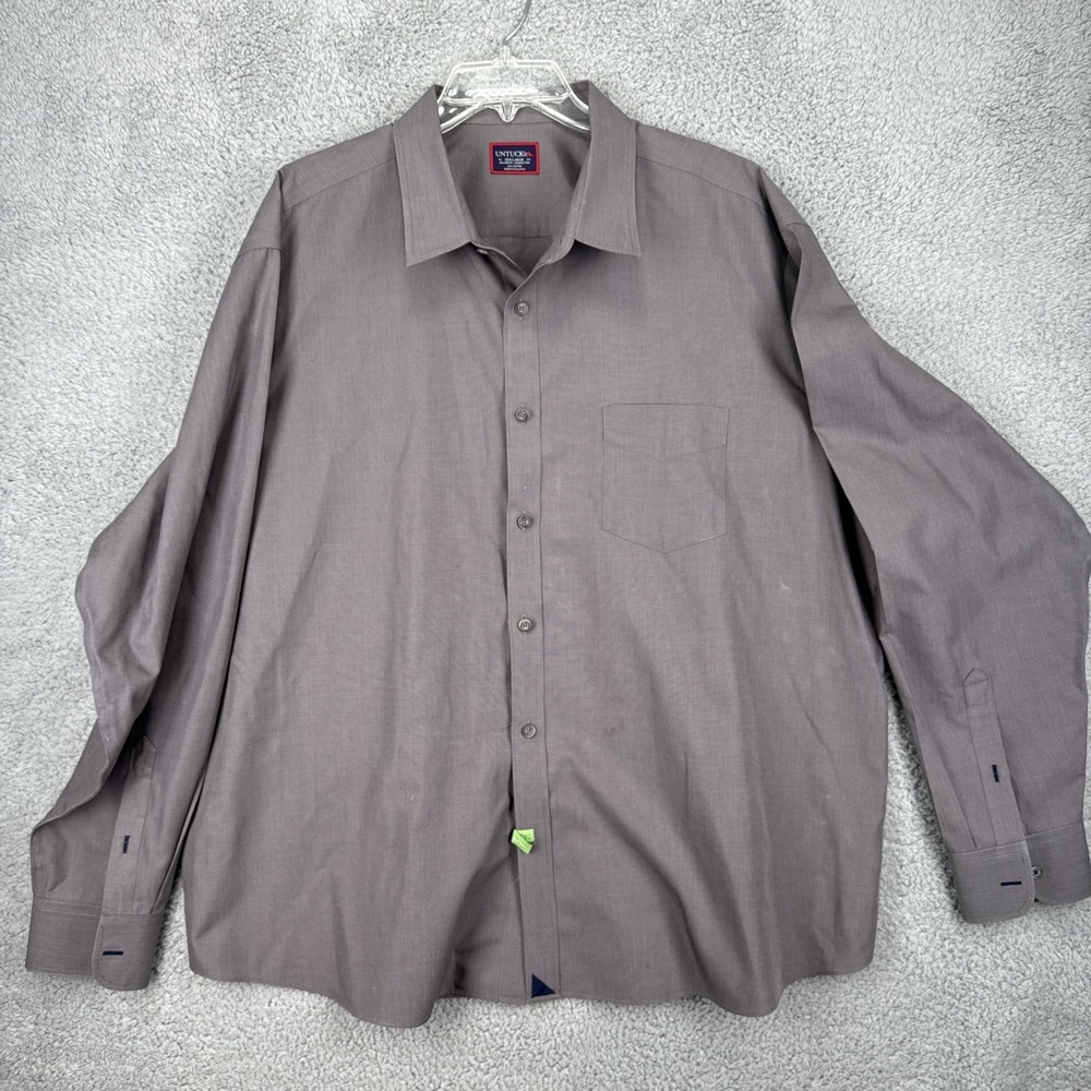 Untuckit Shirt Mens 3XL XXXL Charcoal Gray Solid Button Up Long Sleeve